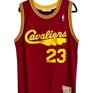 NBA LeBron James Cavaliers Red and Yellow Jersey